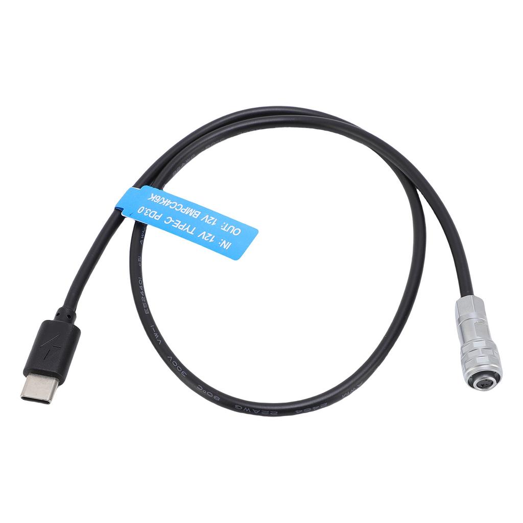USB C PD Power Cable Fit for BMPCC 4K 6K Cameras Type C Power Straight Cable with Indicator Light 19.7in
