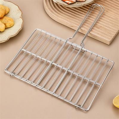 Stainless Steel Folding Barbecue Mesh Outdoor Grilled Fish Net Portable BBQ Tongs Cooking Accessories Vegetable Clip with Handle