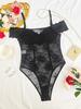Trendy Black Lace See-Through Strappy Backless Bodysuit