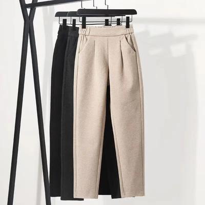 Wollhose Damen Haremshose Bleistifthose Herbst Winter Hohe Taille Elastischer Koreanischer Stil Dame Anzughose Hose