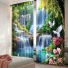 2 Stück Vorhänge mit Wasserfall- und Tauben-Szenenmuster, Design für Wohnzimmer, Schlafzimmerfensterdekoration, Vorhänge mit Stangentasche