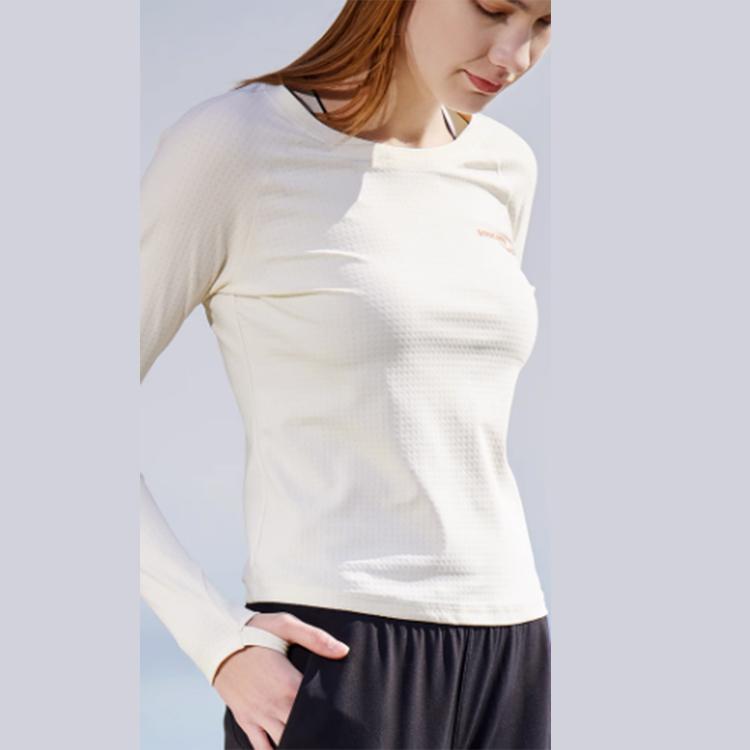 Saucony Solid Color Breathable Pullover Long Sleeve T-Shirt Women tops Moon-White SC1239067-6
