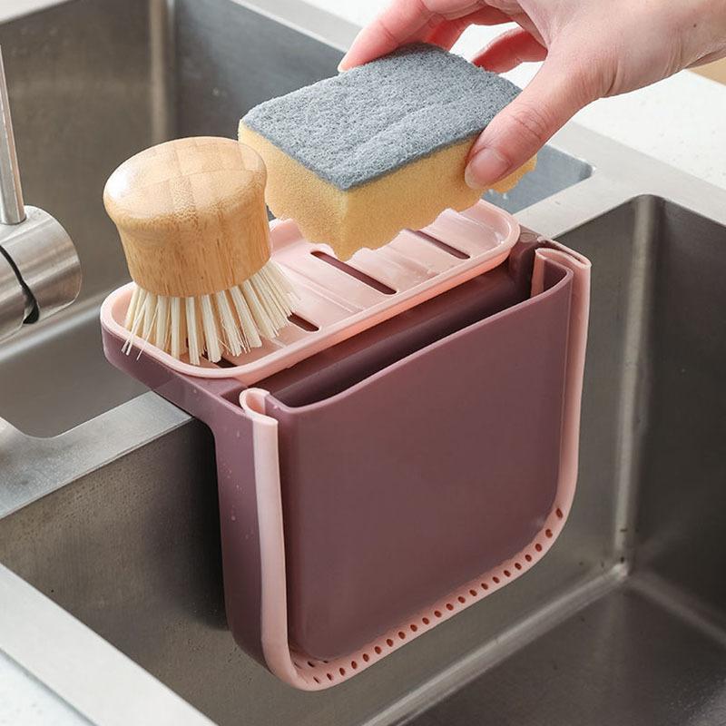 Kitchen Sink Retractable Drain Basket Suction Cup Hanging Storage Rack Kitchen Waste Pool Dry and Wet Separation Trash Organizer