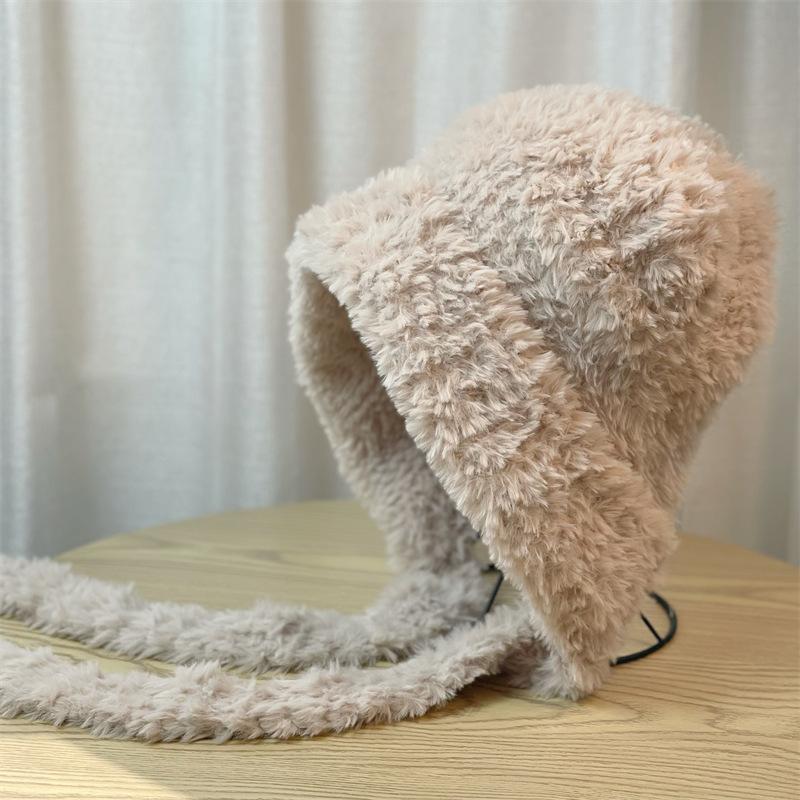 Hat Women's Autumn and Winter Plush Bear Hat Korean Version Versatile Warmth Showing Face Small Ear Protection Sweet Pullover Hat Sweet Style