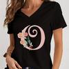 Cartoon Alphabet Flower Graphic Tee Womens Clothing Pink Flower Alphabet Gift Tshirt FeUnisex Vintage 26 Initials Flower Tshirt