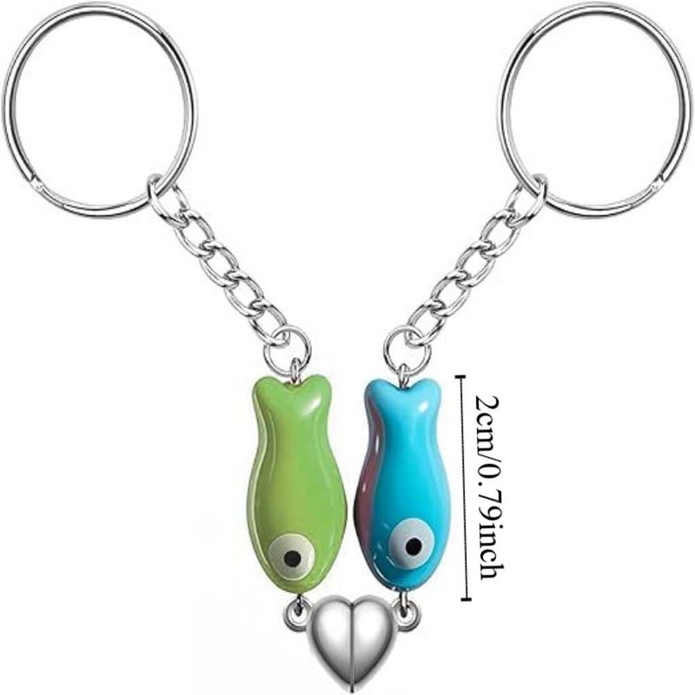 Bag Charm Fish-Shaped Keyring Heart Strap Couples Keychain Magnetic Matching Keychain Best Friend