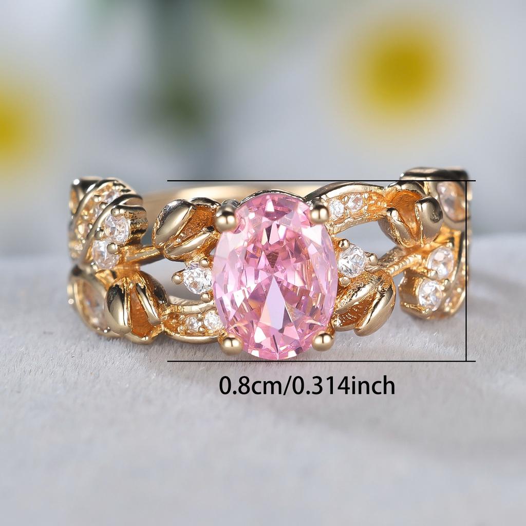 Cute Female White Pink Zircon Stone Ring Vintage Gold Color Wedding Jewelry For Women
