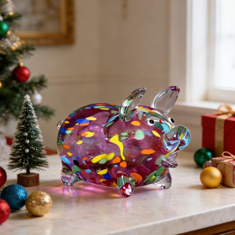 Glass Pig Miniature Sculpture Chinese Zodiacs Animal Figurine Collectible Ornament for Home Office Desktop Decoration