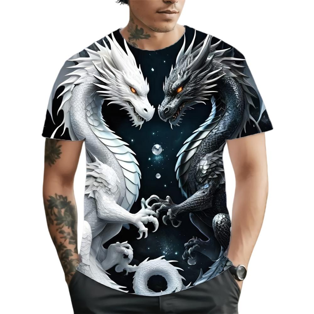 Cool Retro Dragon Pattern 3D Printed Design Men's T-Shirt Summer Fashion Trend Round Neck Breathable Daily Sports Casual Top