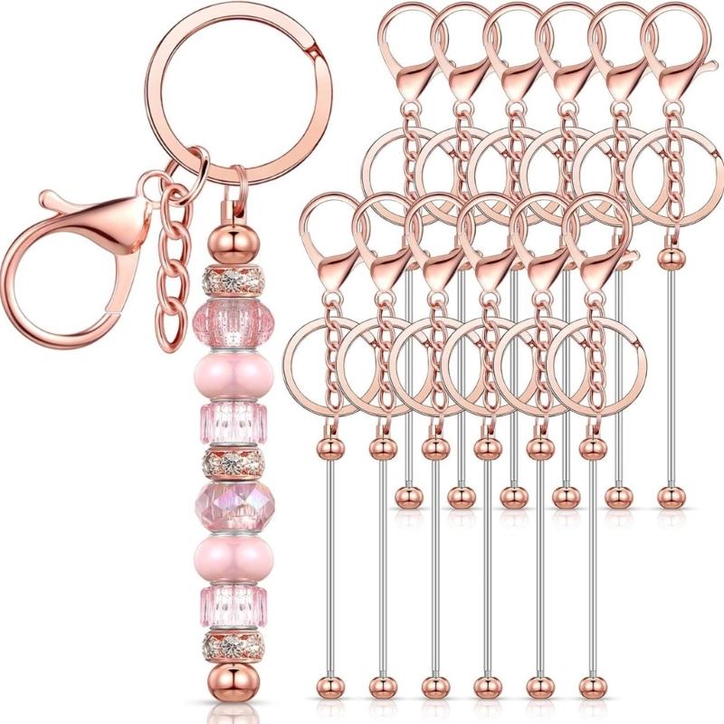 Portable 12 Pcs Beadable Keychain Charm Set Sturdy Alloy Blanks Beading Keyring Accessories for Craft Suppplies Jewelry