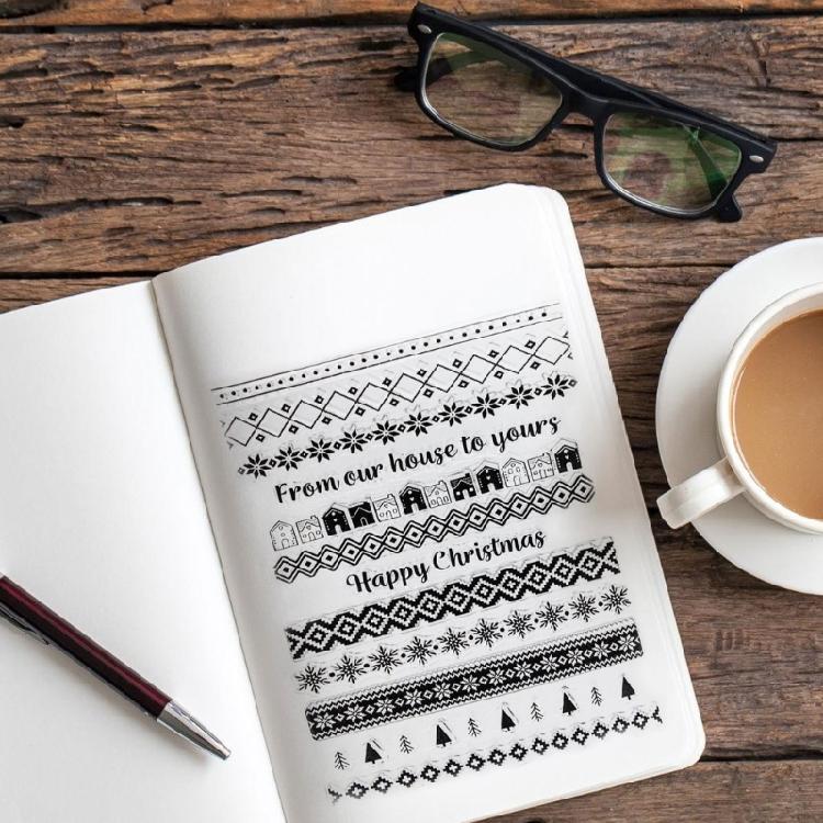 Clear Stamp Happy Christmas Transparent Stamp Laces Line Silicone Stamp for Cards Journal Scrapbooking Decorations