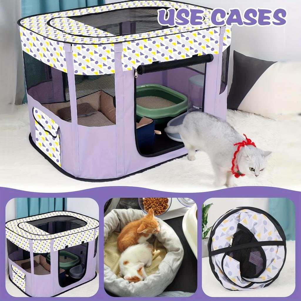 Foldable Cat Delivery Room Enclosure-Polyester Fiber Pet Tent for Cats with Carrying Bag-Spacious and Comfortable Cage Fence for Nursing and Playing