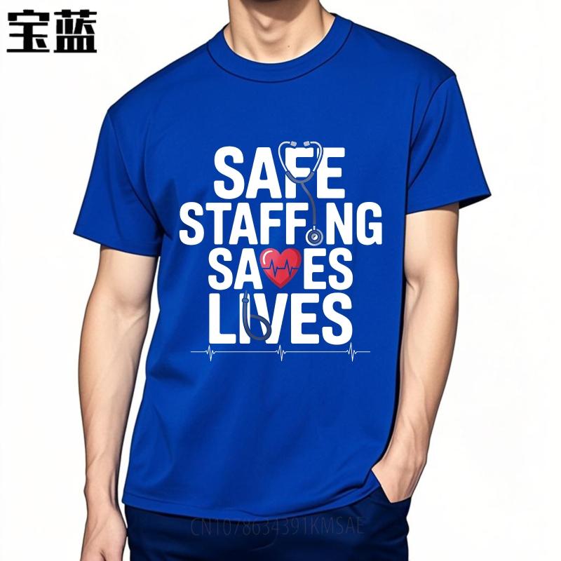 Travel Unisex O Neck Tshirt Vintage Safe Staffing Saves Lives Heart Stethoscope Ecg Basic For Unisex Tshirt Male Summer Teeshirt
