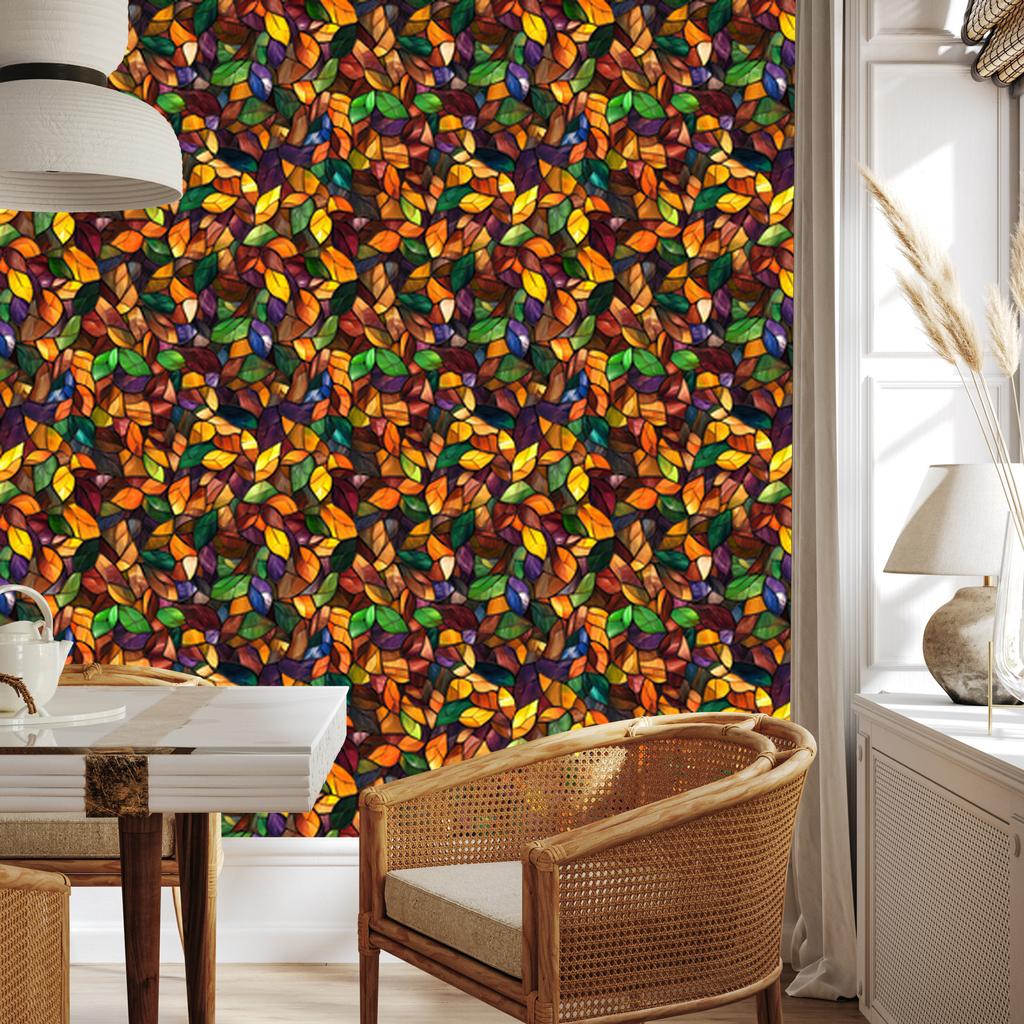 Orange and Gold Stained Glass Wallpaper for Living Room and Bedroom 50x1000