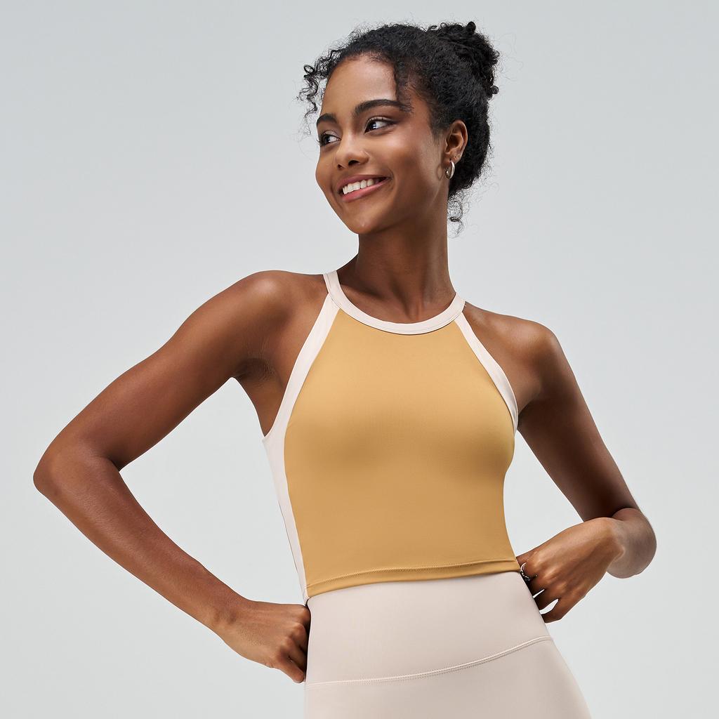 Women's Longline Two Tone Shockproof Sports Tank Top Bra Sleeveless Push Up Yoga Vest