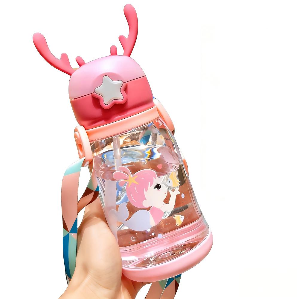 600ml Kids Water Sippy Cup Antler Creative Cartoon Baby Cups with Straws Leakproof Water Bottles Outdoor Childrens Cup