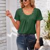 Women's Square-neck Top Pleated Solid Color Loose Button T-shirt