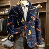 Men's Printed Corduroy Pocket Suit Jacket Cardigan Men's Casual Suit