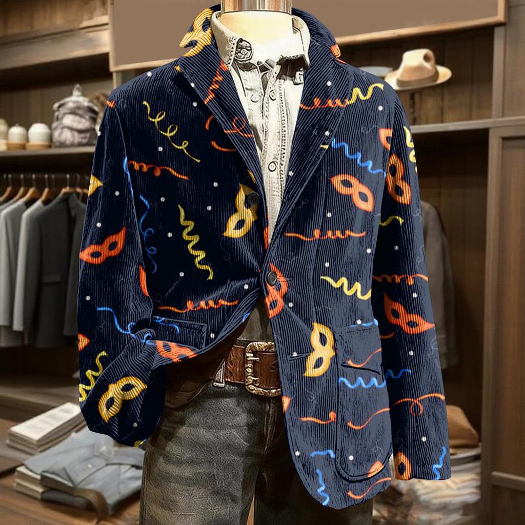 Men's Printed Corduroy Pocket Suit Jacket Cardigan Men's Casual Suit