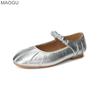 Comfortable Soft Sole Women's Mary Janes Slip On Low Heel Pumps Silver Apricot Office Ladies Daily Footwear Elegant Size 35-43