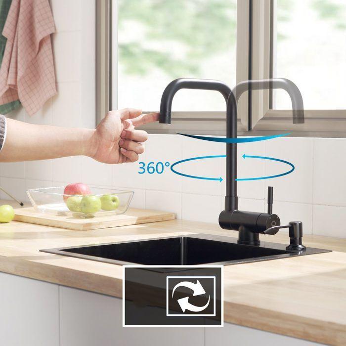 Évier de cuisine en granit - Noir anthracite - 65x45cm - Mitigeur pliant - 1 bac - Réversible