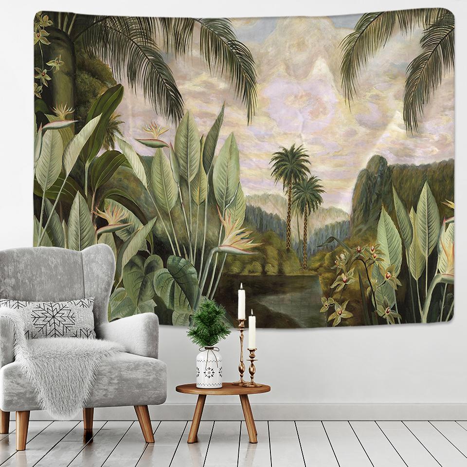 Customizable Palm Tree Tapestry Wall Hanging Tropical Leaves Floral Pattern Wall Beach Mat Animal Background Rug Tapestry