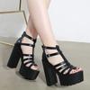 Fashion 2025 Summer  Thick-heeled Sandals Waterproof Table Hollow Ultra-high-heeled Women's Shoes Foreign Trade 40 Yards