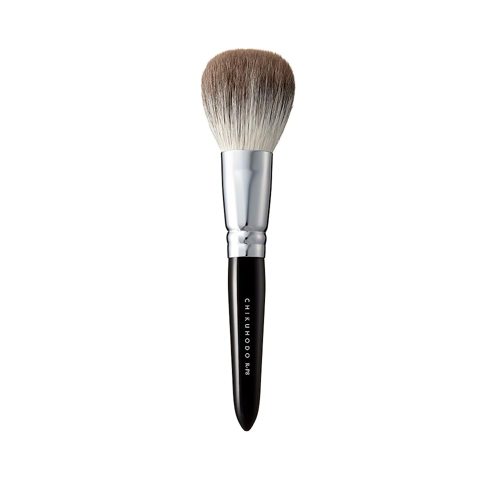 Authentic Kumano Brush Chikuhodo Silver Fox Powder Brush with Black Handle (R-P8) Hiroshima Regular Series Makeup Brush CHIKUHODO (Black)