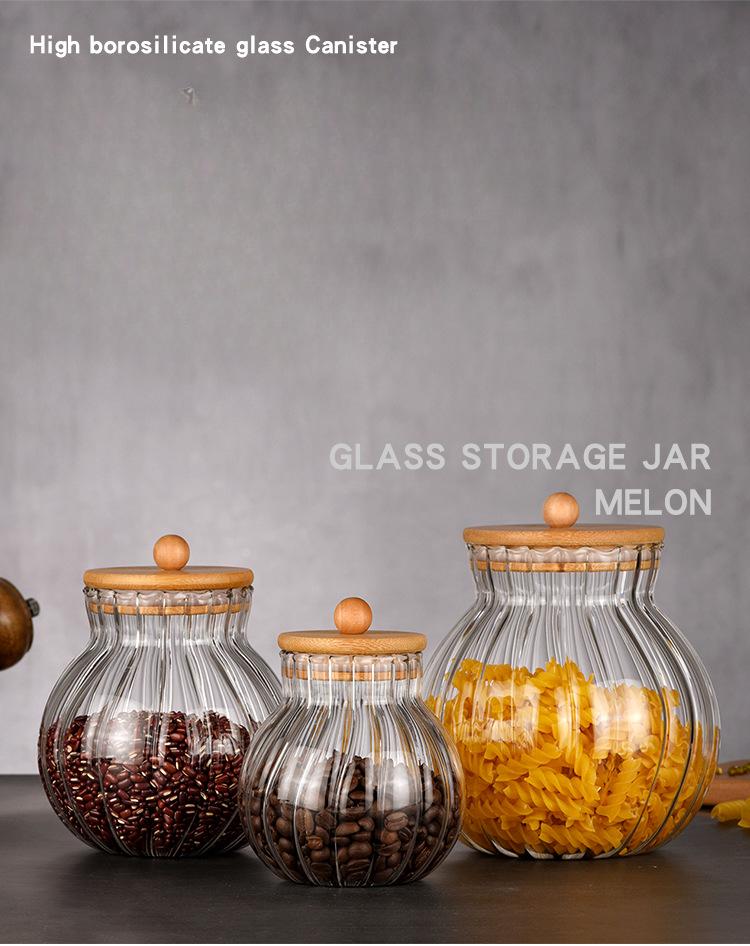 Glass Pumpkin Jar 1600 ml Kitchen Spice Clear Pumpkin Jar With Bamboo Cover Beautiful Striped Lace Sealed Bottle