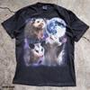 Three Opossums Howling Moon Galaxy Graphic Tee Wildlife Lover Shirt