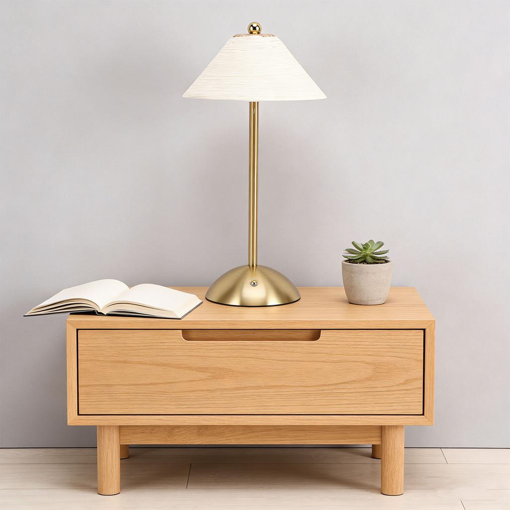 Table Lamp 3 Colors Cordless Handwoven Paper Rope Lampshade Bedside Table Lamp for Bedroom