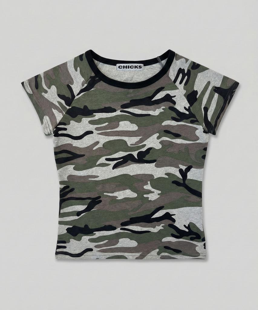 CHICKS Camo Slim Fit Basic T-Shirt Melange