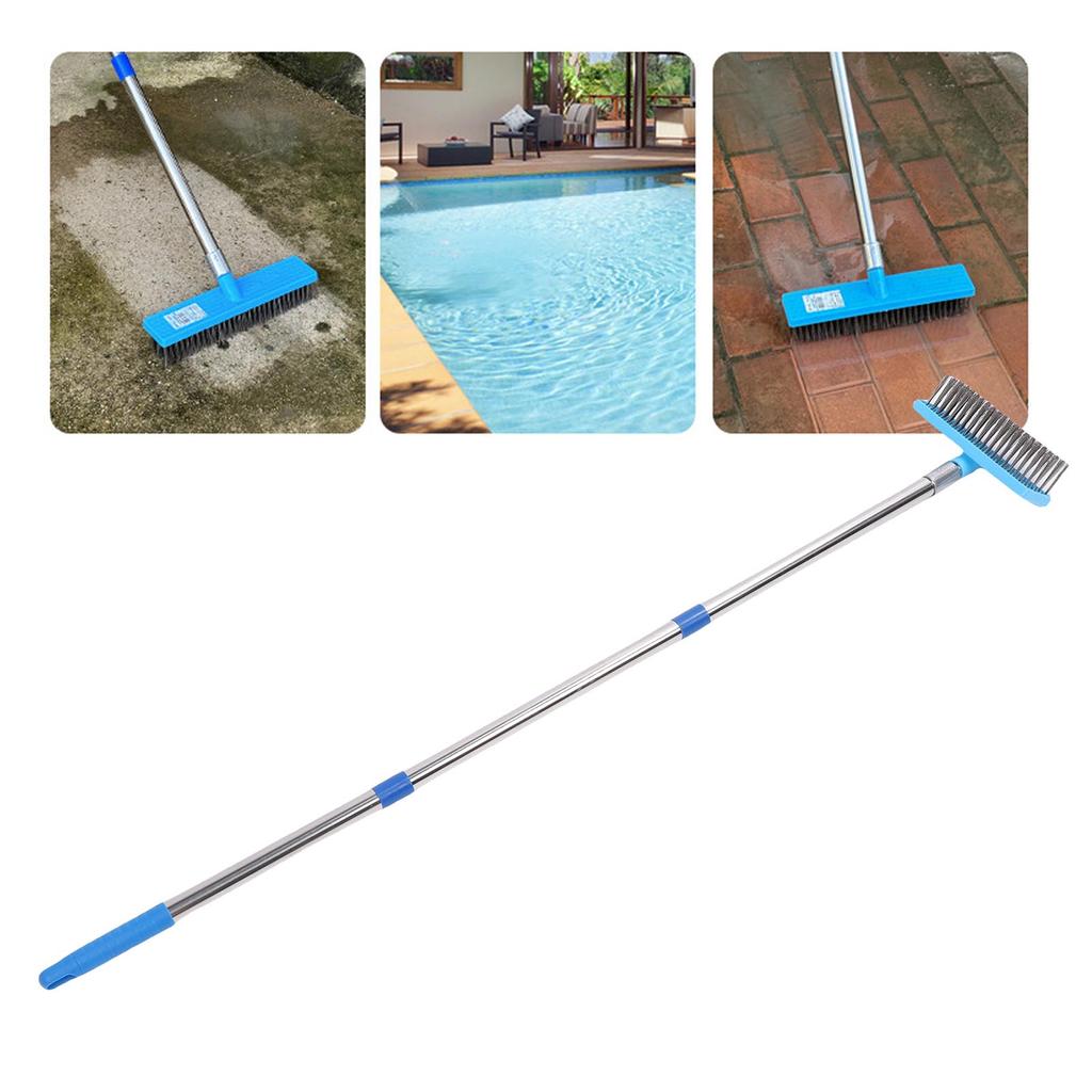 20CM Hard Clning Brush Telescopic Handle Steel Wire Scrubbing Broom for Grime Moss Removal Outdoor Floor Deck Garden Garage