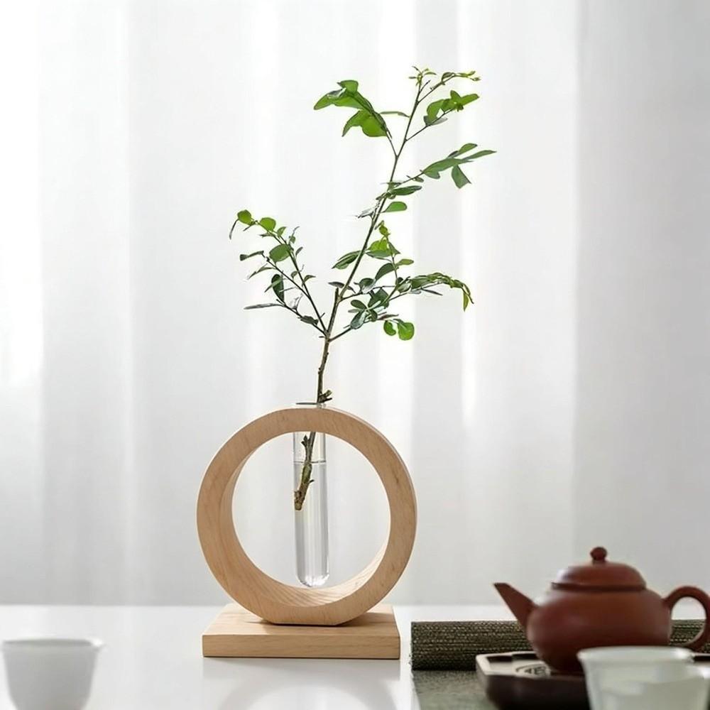 Home Decoration Hydroponic Flower Pot Wooden Small Glass Vase Decorative Vase Desktop Decor