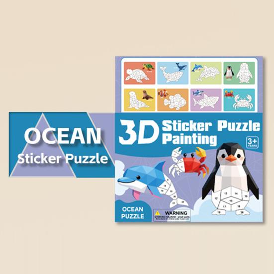 3D-Aufkleber-Puzzle Malbuch Feinmotorik Konzentrationstraining Tier Dinosaurier Fahrzeug Lernen Kinder Pädagogisch Geometrisches Aufkleber-Puzzle Malen