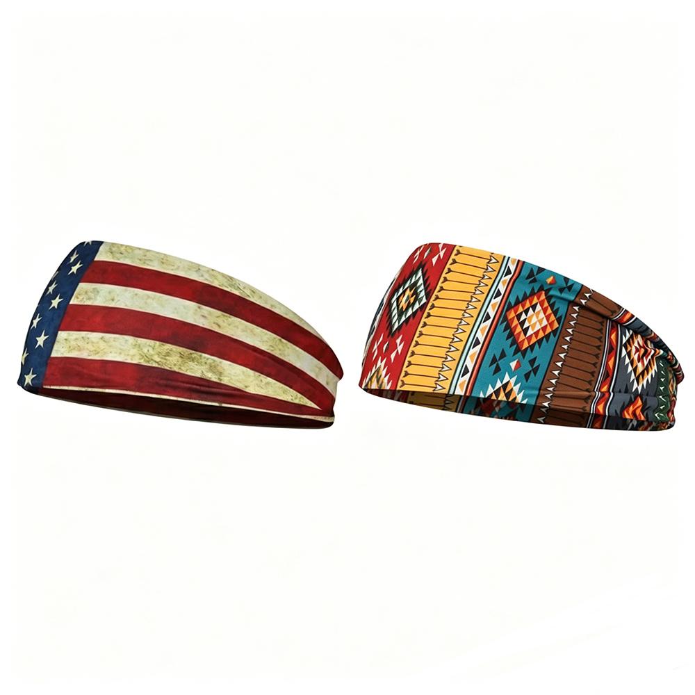 Boho Fitness Headband Flag Print Stretch Hair Band Men Women Anti Slip Sweat Absorbing Yoga Scarf Spring Summer Outdoor