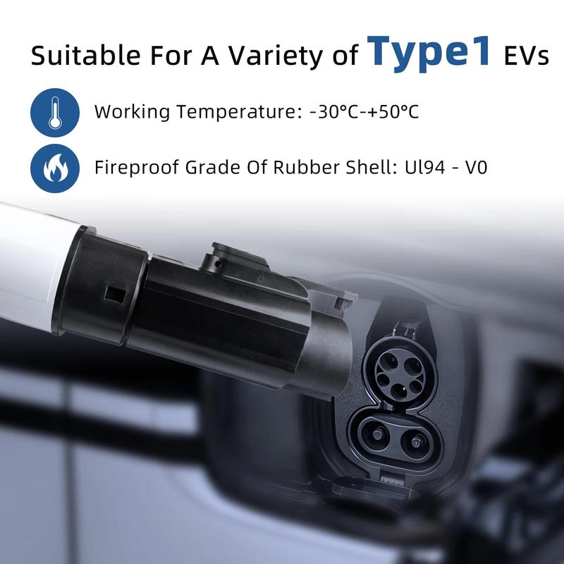 Type 2 to Type 1 EV Charger Adapter 32A Convert IEC 62196 Charger to J1772 Socket for Single-Phase Electric Cars