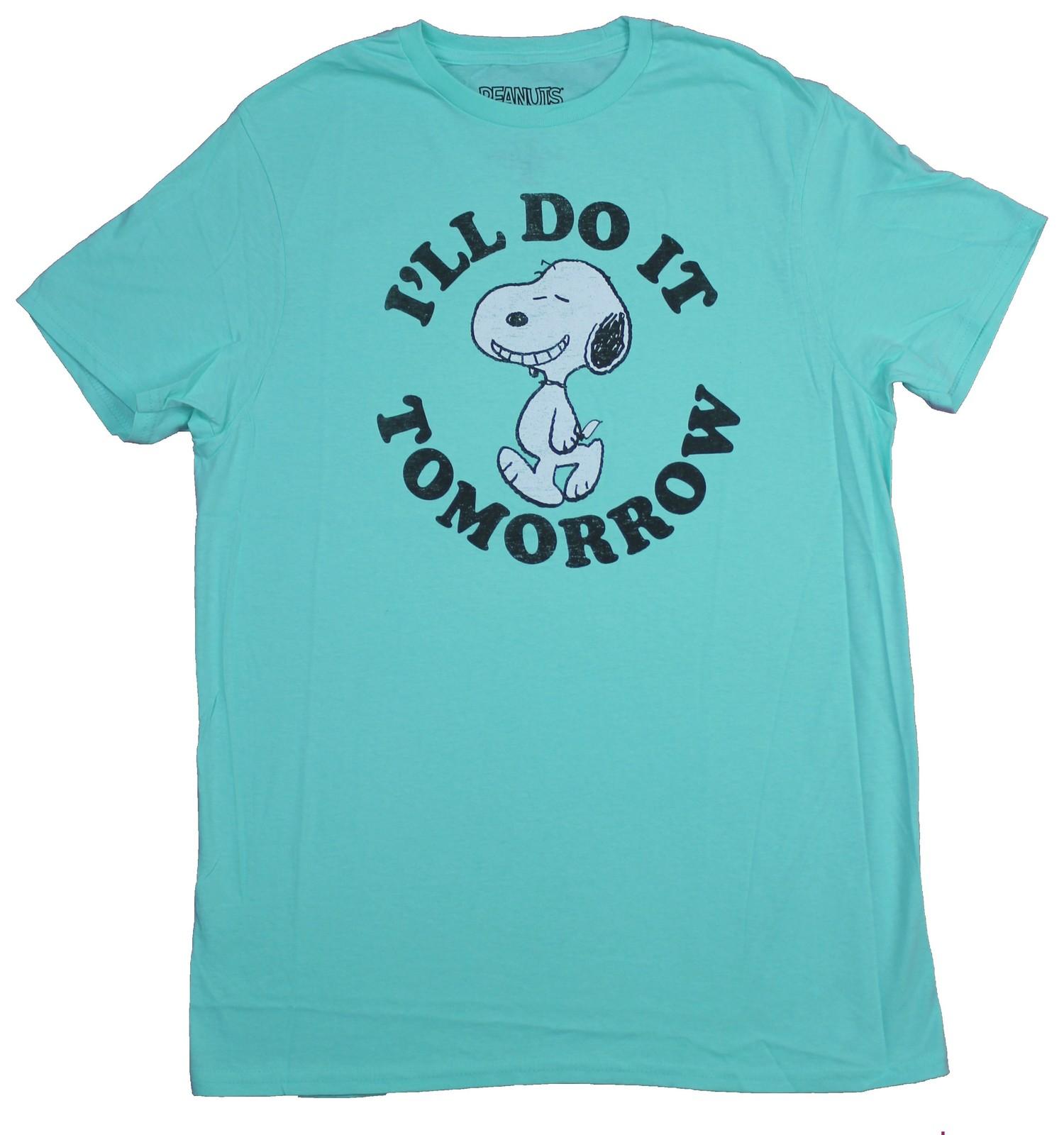 Peanuts Mens T-Shirt - I ll Do It Tomorrow Snoopy Smiling Image L