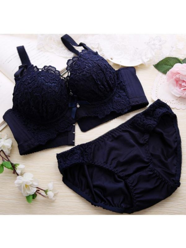 

Женские комплекты бюстгальтеров Push Up с дышащей подкладкой и вышивкой 85B тёмно-синий