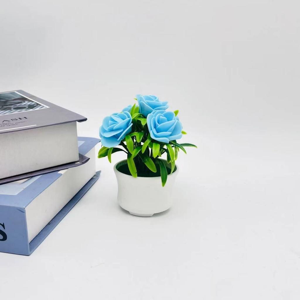 Small Rose Faux Greenery Three Leg Pot Valentines Gift And Display Tabletop