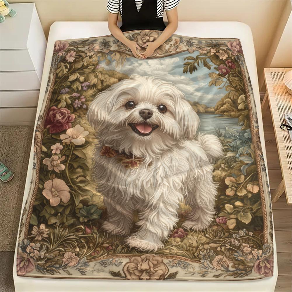 Maltese dog,pattern Flannel Blanket, High quality Comfortable for All Seasons, Home Decor, Warmth and Comfort, Perfect for Gifts.