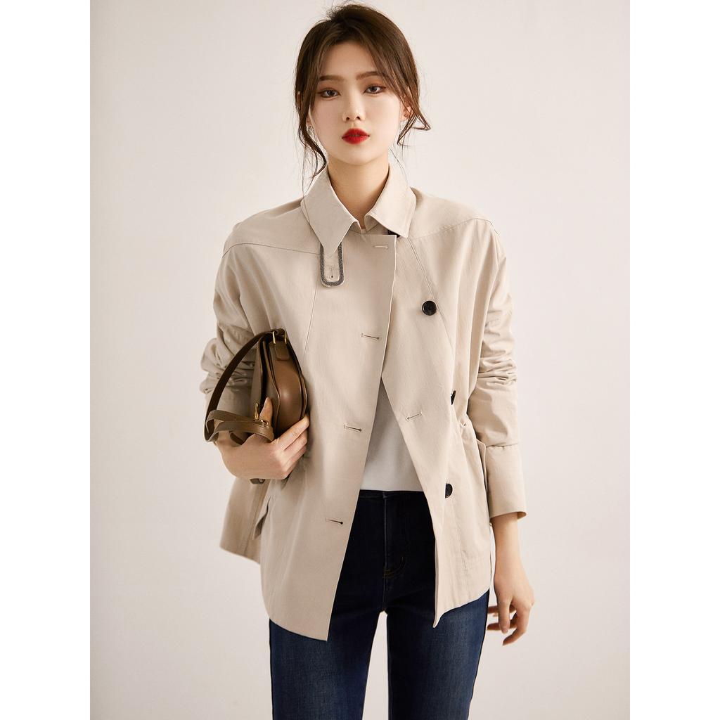 Textured tooling, short trench coat, waist short coat, women's fashion drape, small women's clothing