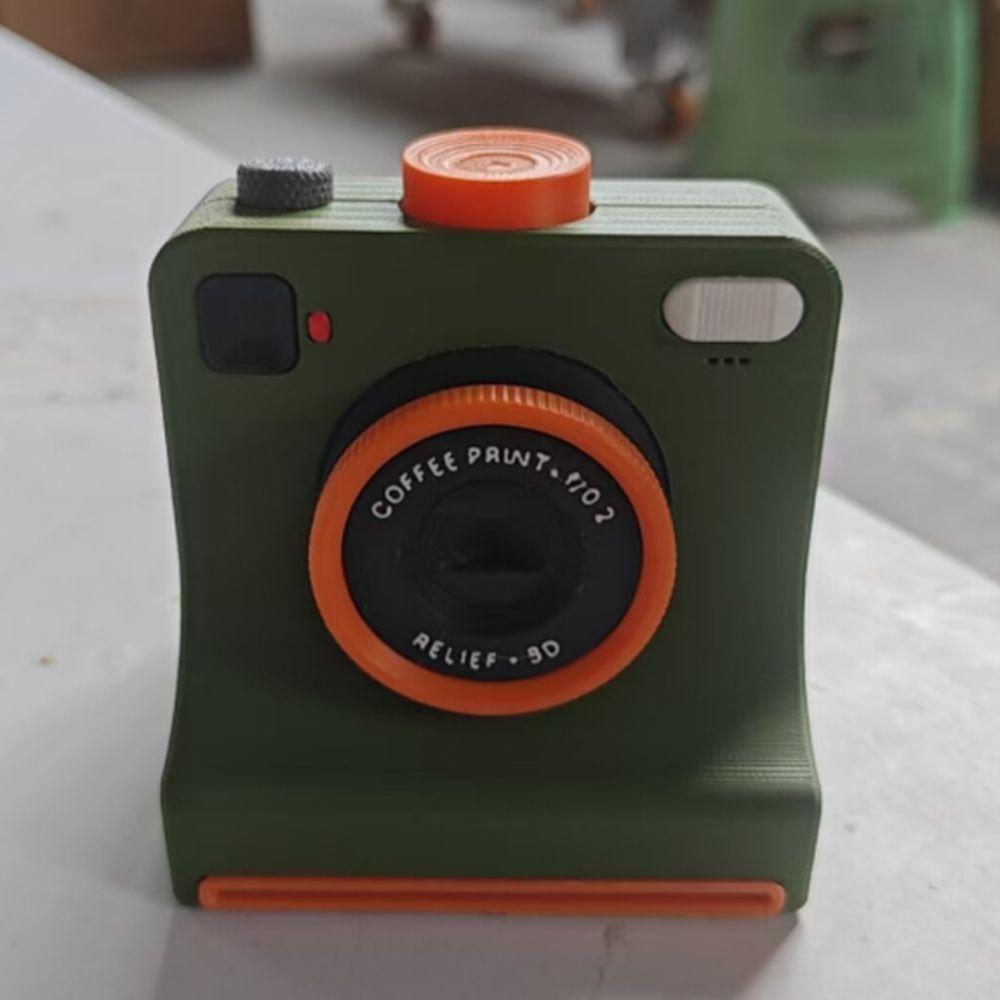 Funny 3D Printed Latte Camera Vintage Look One Touch Press Coffee Powder Print Camera Replaceable Cards Plastic