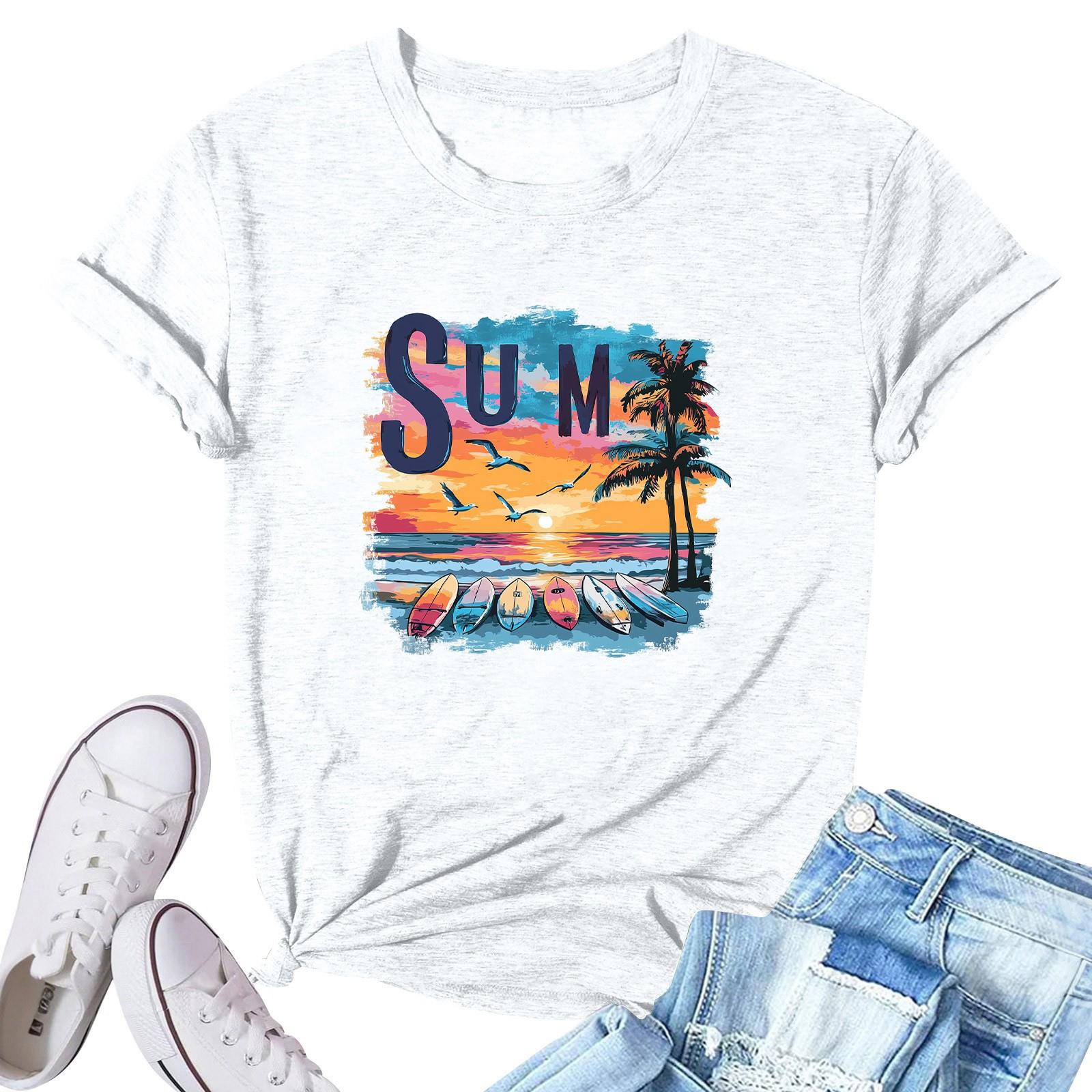 

Женская модная повседневная плиссированная футболка с коротким рукавом с принтом S белый