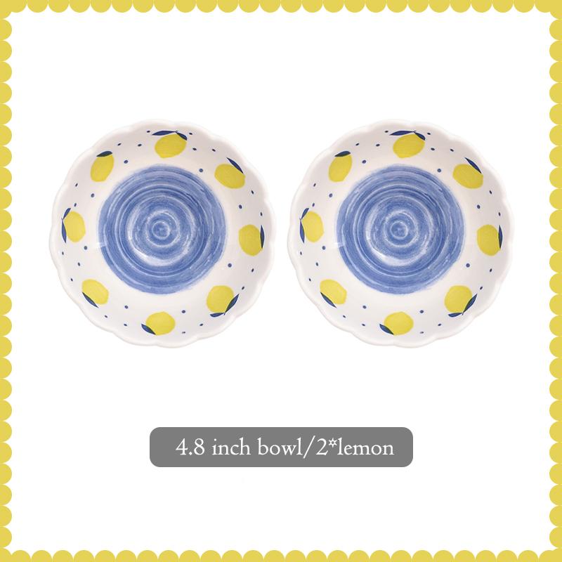4.8 INCH Lovely Kids Bowl Ceramic Cherry Design Rice Ice-cream Bowl Dessert Serving Bowl Baking Tray 2 pieces