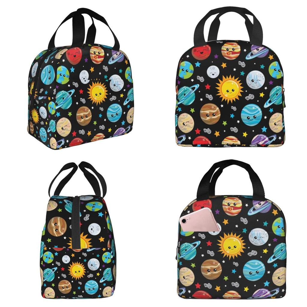 Kawaii Planets Cute Solar System Insulated Lunch Bag for Women Office Cooler Thermal Food Box Tote Lunch Boxes Container