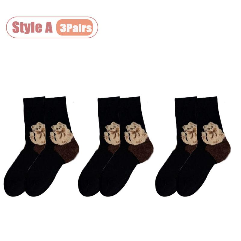 Boneless Cat Feather Yarn Socks High Tube Stackable Design Breathable Warm Winter Cartoon Womens Mid Calf Ankle Socks