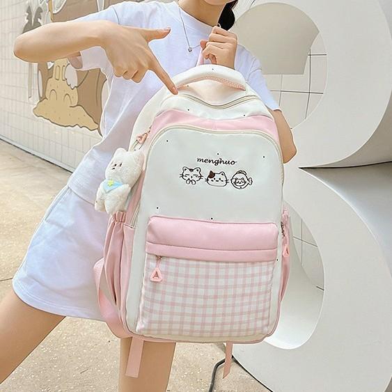 Schoolbag Female Korean Version Ins College Style Middle School Student Lightweight Backpack High Value Plaid Girls Travel Backpack
