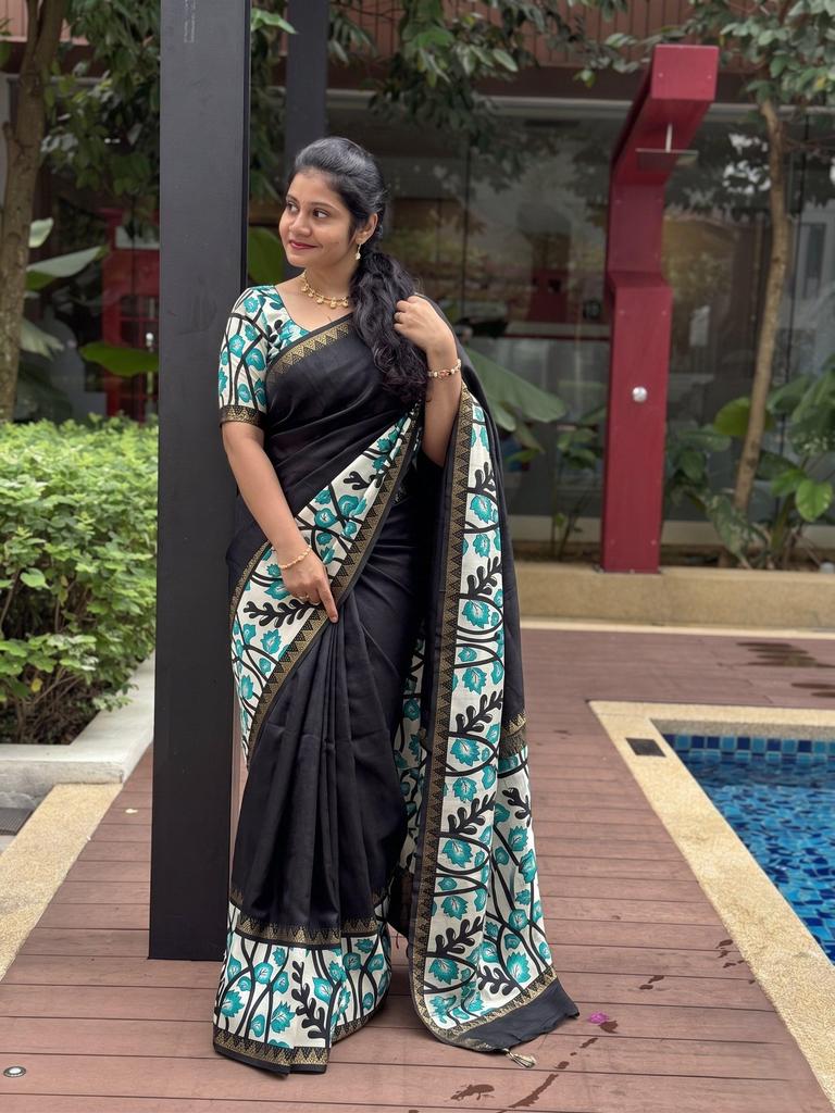 Saree Elegant Mangalgiri Silk Kalamkari – Colecția Artizanală Tradițională din Sudul Indiei