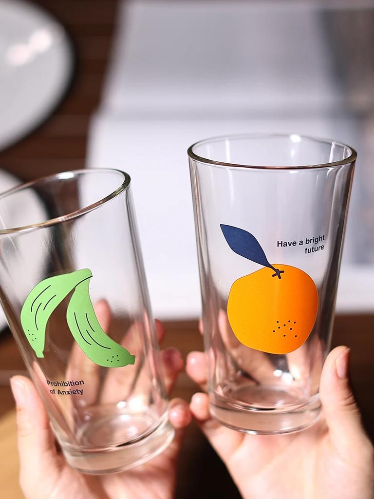 Cute Fruit Glass for Home, Small, Fresh, Transparent, Thickening Drinking Cup, Milk, Coffee, Juice Drink Glass, Commercial Round
